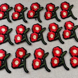 Iron On Patches Red Flower Embroidery Applique Patches Lot of 15 Patches